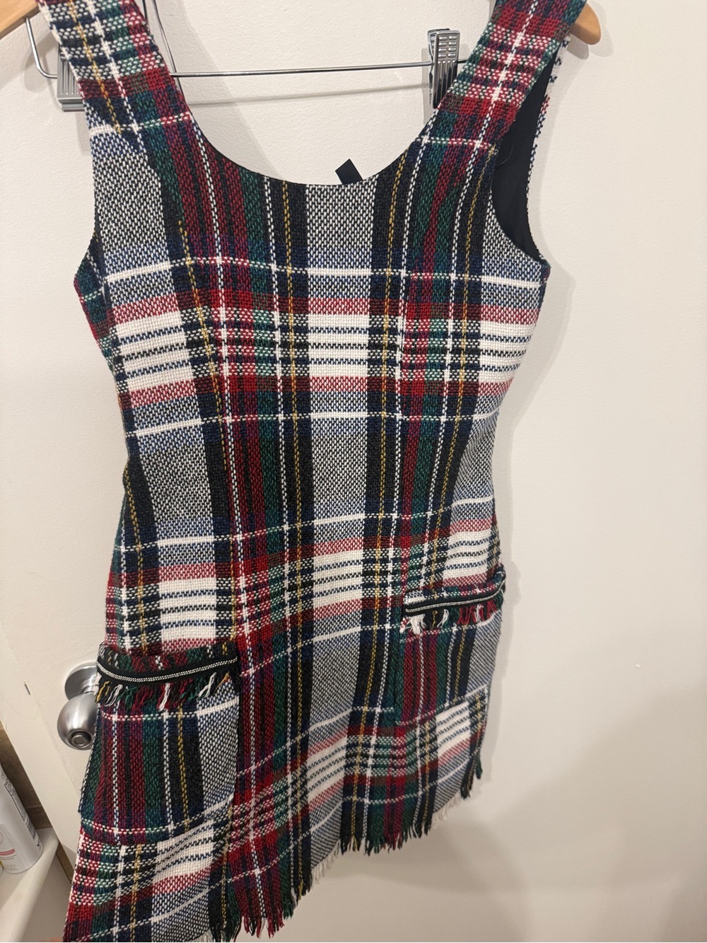 Zara Red Green Blue Plaid Fringe Mini Dress